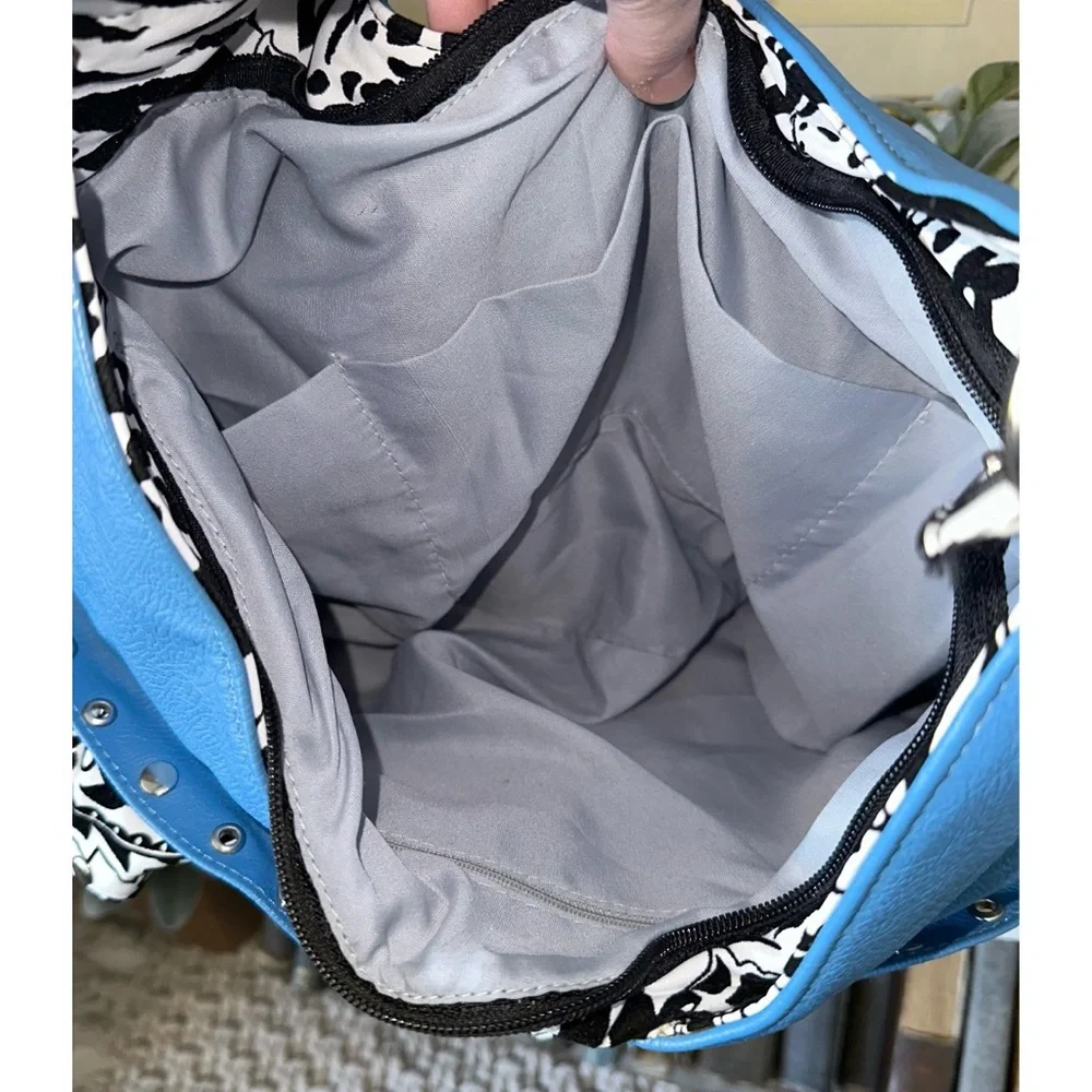 Large Blue hobo shoulder bag, features a distinctive tiered, ruffled design - Picture 2 of 8